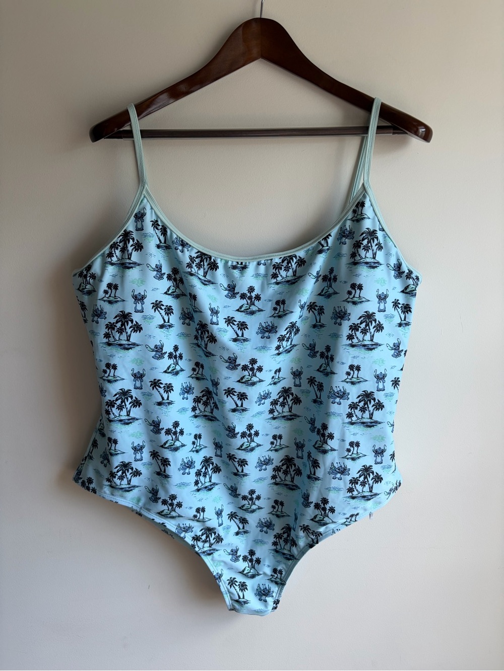 Disney Stitch Light Blue Tropical Print One-Piece Swimsuit Size XL